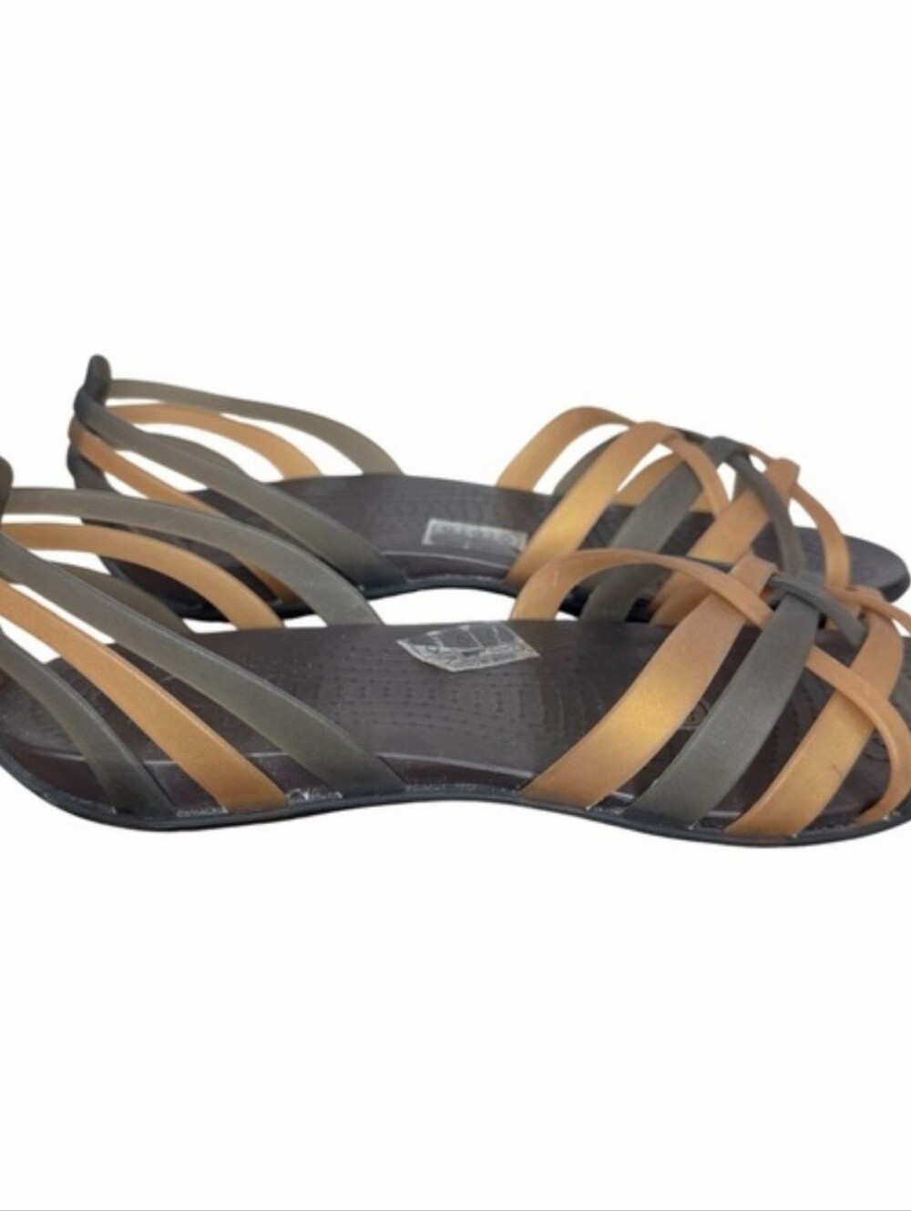Crocs Huarache Jelly Sandals size 7 Bronze Espresso Strappy Flat Shoes
